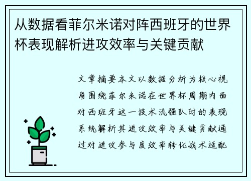 从数据看菲尔米诺对阵西班牙的世界杯表现解析进攻效率与关键贡献